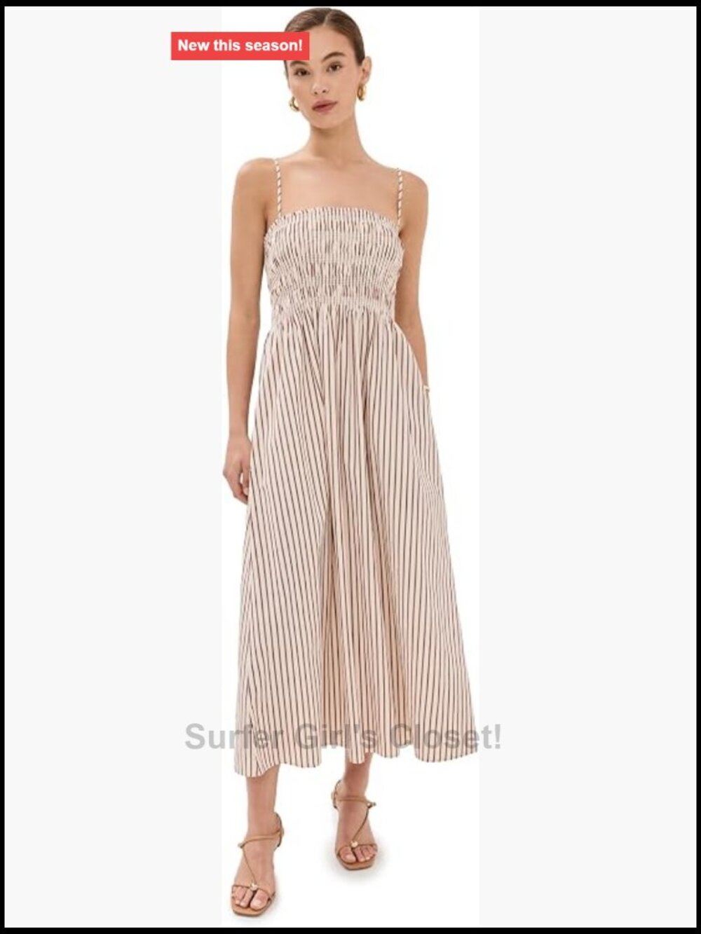 Women's Smocked Elastic Maxi Dress with Pockets Sleeveless A-Line Striped